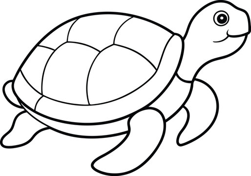 recommend clip art: Young Turtle outline or line art silhouette vector illustration with smooth lines white background.