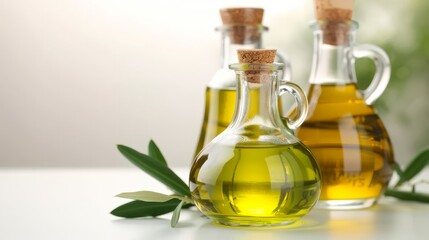 Glass bottles with olive oil