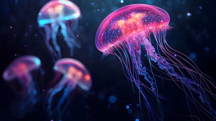 Neon-Hued Jellyfish Glowing in the Mysterious Ocean Depths