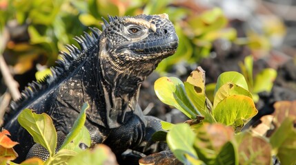 Fototapeta premium Iguana on the Galapagos Islands Sustainable tourism contributes to conservation.