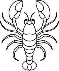 Lobster outline or line art or sketch silhouette illustration with its long body and large claws.