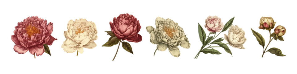 Watercolor vector peonies. Flower illustration. Wild bouquet.