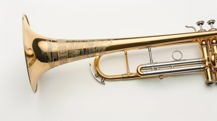 Obraz premium View of the bell of a trombone on a white table