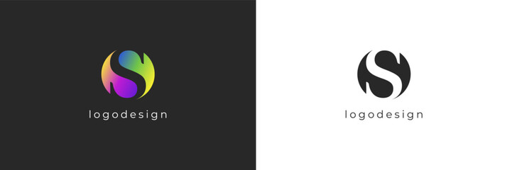 Abstract Initial Letter S Logo. Negative Space S Letter With Colorful Circle Isolated On Dual Background. Flat Vector Logo Design Template Element Usable For Business and Branding Logos.