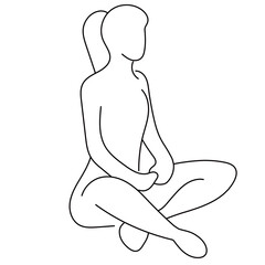 ヨガのポーズをする女性の線画イラスト