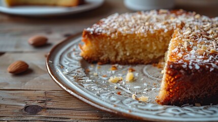 Sweet and Sticky Basbousa Cake with Coconut and Almonds