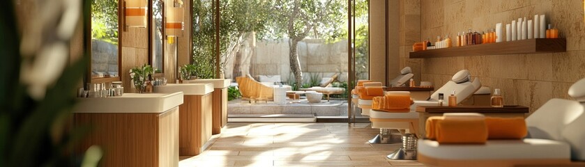 Obraz premium Luxurious Spa Interior with Outdoor View