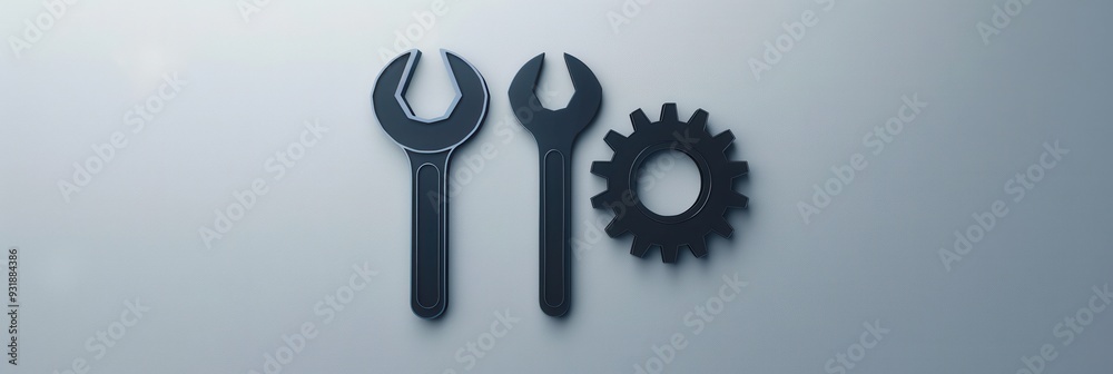 Aufkleber a minimalistic logo displays two wrenches and a gear, highlighting themes of engineering and repair 