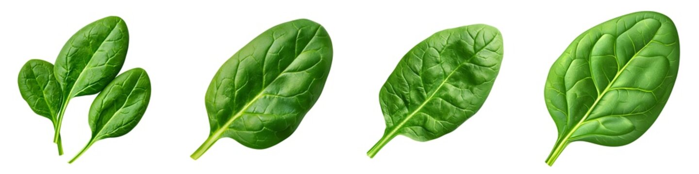 A spinach leaf clipart vegetable element 3D illustration vibrant green isolated on white and transparent background