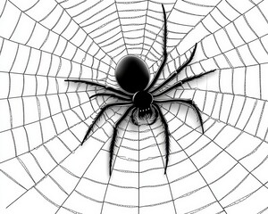 Obraz premium Black Spider in a Web A Detailed CloseUp Perspective of a Black Spider Centered in its Web with a White Background