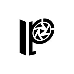 Vector or combination logo between camera and font or letter or initial or alphabet in black for business purposes and others