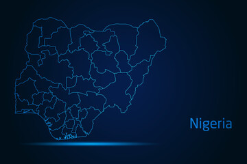 Abstract High Detailed Glow Blue Map on Dark Background of Map of Nigeria symbol for your web site design map logo, app, Travel. Vector illustration eps 10.	
