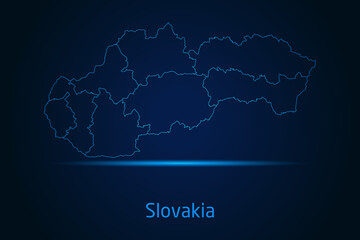 Abstract High Detailed Glow Blue Map on Dark Background of Map of Slovakia symbol for your web site design map logo, app, Travel. Vector illustration eps 10.	
