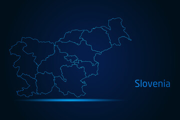 Abstract High Detailed Glow Blue Map on Dark Background of Map of Slovenia symbol for your web site design map logo, app, Travel. Vector illustration eps 10.	
