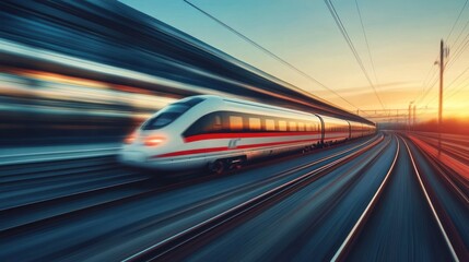 High-Speed Train Blurred Motion at Sunset