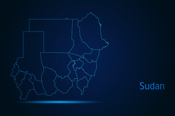 Abstract High Detailed Glow Blue Map on Dark Background of Map of Sudan symbol for your web site design map logo, app, Travel. Vector illustration eps 10.	
