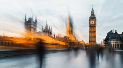 Obraz premium Blurred Image of Big Ben and the Houses of Parliament in London