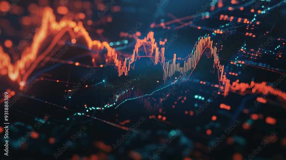 Fototapete detailed shot of a financial graph with fluctuating stock prices, highlighting various data points a