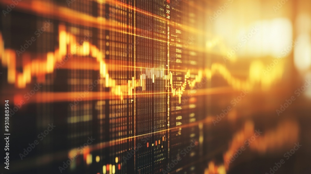 Fototapete detailed shot of a financial graph with fluctuating stock prices, highlighting various data points a