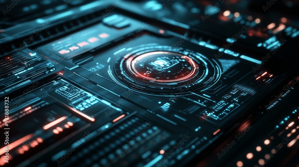 Fototapete detailed shot of a futuristic graphic with tech-inspired elements and a cool color palette, perfect 