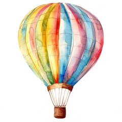 Naklejka premium Colorful Watercolor Hot Air Balloon in Flight with Abstract Paint Splashes