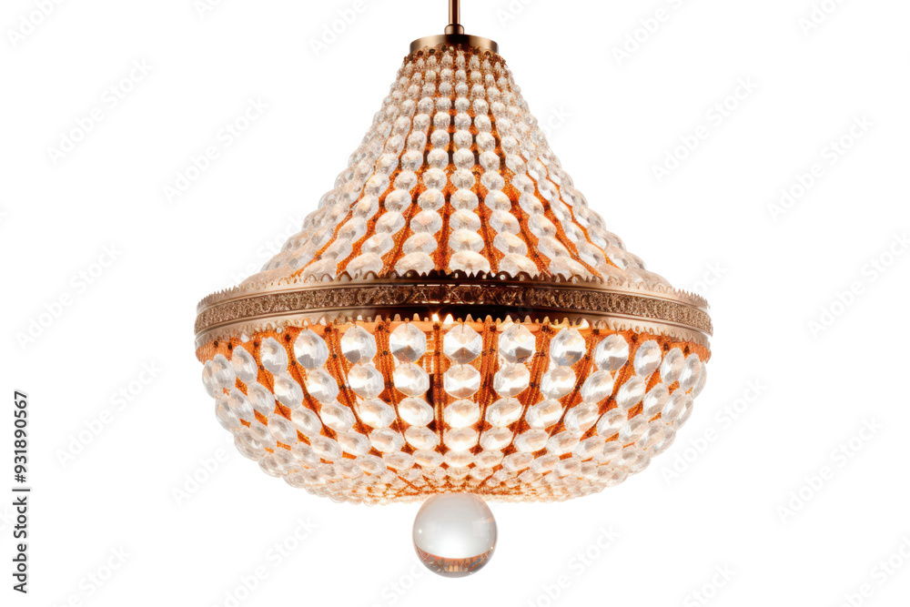 Wall mural glamorous pendant light adorned with sparkling crystals or beads, isolated on a white background