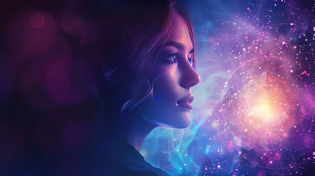 Beautiful woman astrology background, wheel forecast