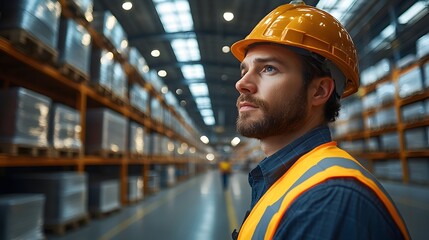 Fototapeta premium A team of engineers and architects at a warehousing site, focusing on structural assessments and site planning, captured in realistic detail.