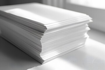 A Neat Stack of Blank Paper Bathed in Soft Light