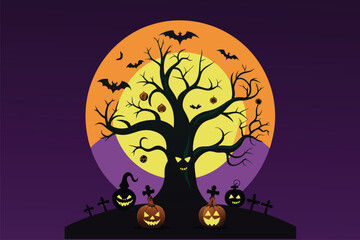 Best  ghost pumpkin  Halloween tree  Art Illustrations vector 5.eps