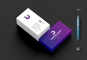 Business Card Layout Blue & Purple Gradient