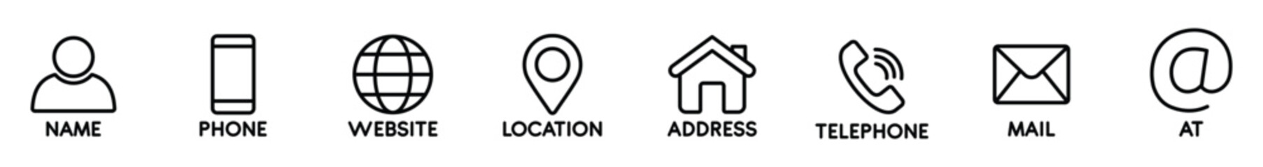 Contact us icon set. Business card,  Containing user, Phone, Website, Location, Address, telephone, mail, fax, symbol sign for apps and website, Communication contact, vector illustration.