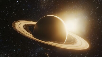 A detailed shot of Saturn, with its iconic rings casting shadows on the planet's surface, set against a backdrop of stars