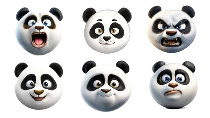 Obraz premium A delightful collection of playful panda expressions showcasing emotions in a vibrant, imaginative art style