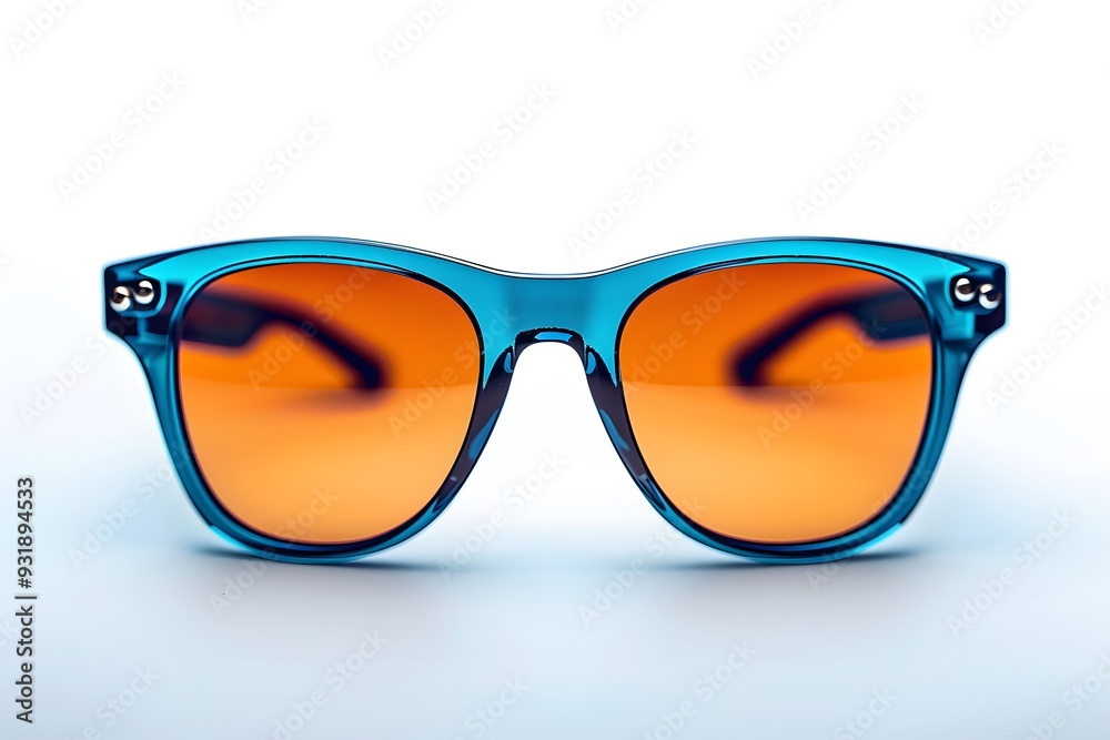 Wall mural Stylish Blue Sunglasses with Orange Lenses on a Minimalist Background