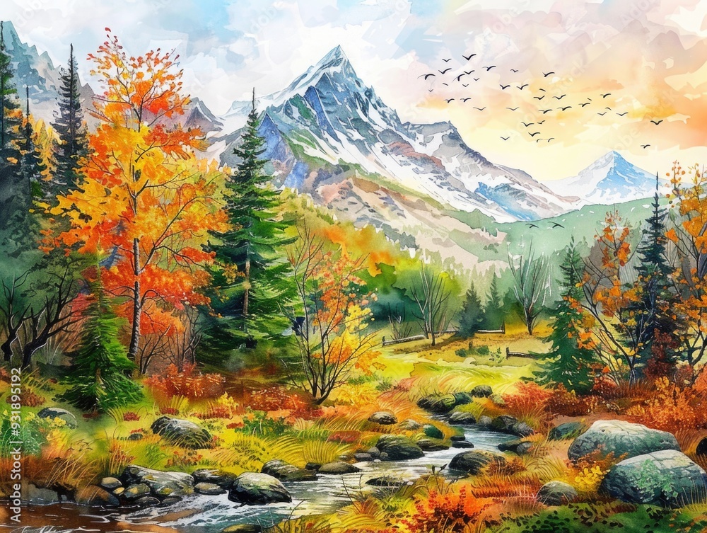 Canvas Prints Mountain Stream Scene