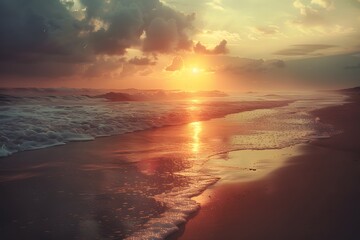 Serene Sunset Over Tranquil Ocean Waves