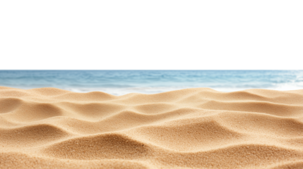 sandy beach with blue white foam waves isolated on transparent background