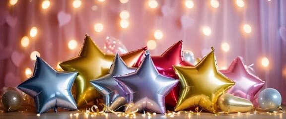 Multicolor rainbow Star shaped balloons,
AI generated