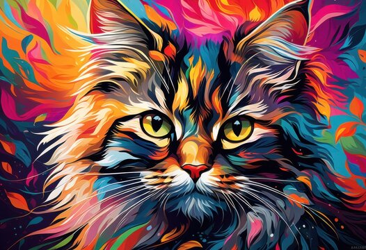 vibrant whimsical cat illustrations showcasing playful colors lively designs art enthusiasts cat lovers, feline, pet, creature, character, cartoon, colorful