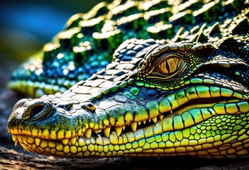 vibrant crocodile texture showcasing intricate colorful scales rich palette hues patterns, detail, design, reptile, skin, surface, glossy, shine, green, blue