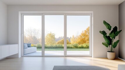 Fototapeta premium Clear glass windows with sliding doors, clear glass windows, easy access to outdoor living spaces