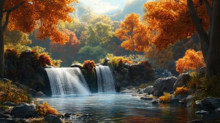 Autumn Waterfall Serenity