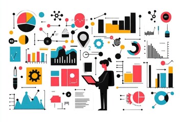 Obraz premium Data Analysis and Business Intelligence - Woman Working with Charts and Graphs