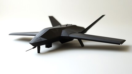 Black Stealth Drone with Angular Design and Landing Gear