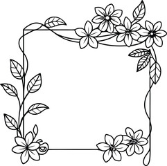 hand drawn flower frame line art illustration