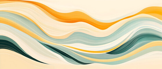 Obraz premium Abstract horizontal background with colorful waves. Trendy vector illustration in style retro 60s, 70s. light green theme Pastel colors
