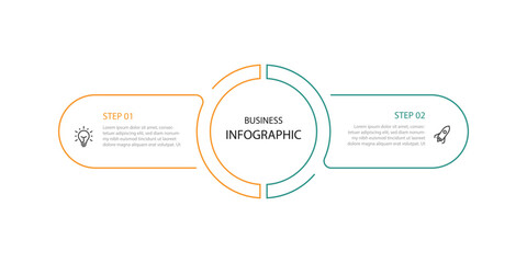 2 step line connected infographic template vector with icons can be used for workflow, business information, presentation, data visualization and web graphic design 