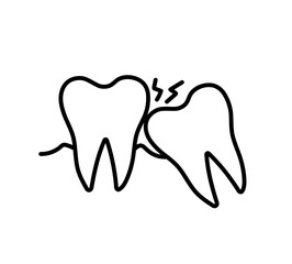 Crooked teeth. Impacted wisdom tooth. Toothache molar. Gum Recession. Vector illustration