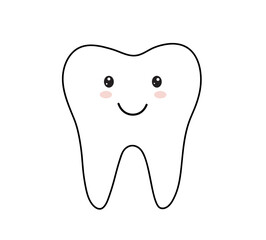 Smiling tooth. Tooth cute cartoon character. Clean and healthy tooth. Dental symbol. Vector illustration